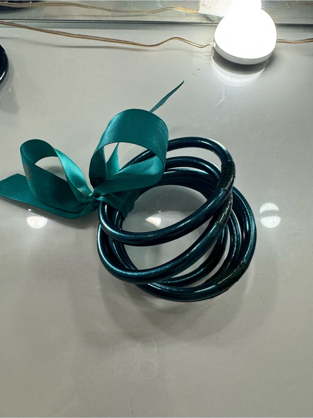 Satin Teal Wrapped Bangle Bracelet Set - Women Jewelry